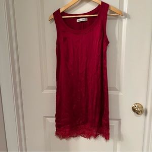 Abercrombie Maroon Satin Slip Dress with Lace Bottom